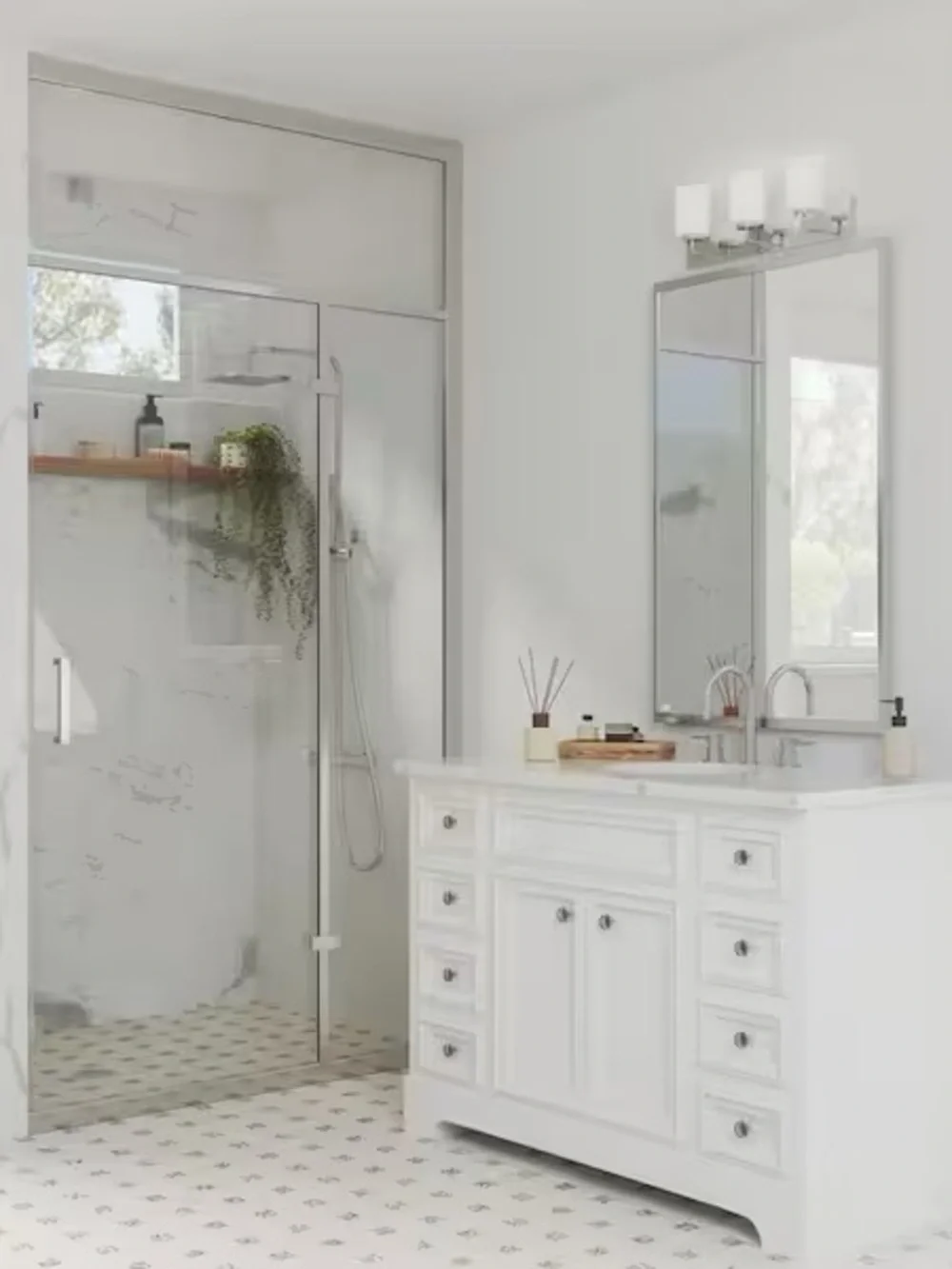 Polished Chrome 3-Light Vanity Light with Frosted White Shades